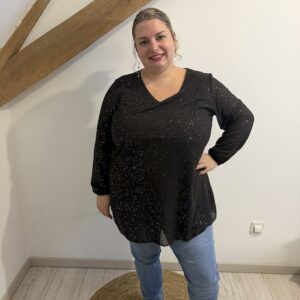 Blouse voile doublée éclat avec feuilles argentées