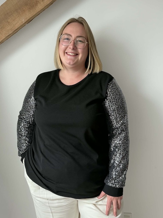 Haut fête manche sequin